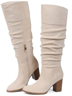 Suede Knee-High Boots Fall Boot For Women Chunky Block High Heel Slouch Fashion Boot Round Toe Side Zipper