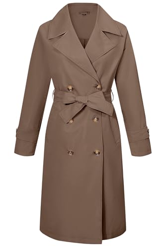 Women Trench Coats Loose Fit, Double Breasted Spring Fall Water Resistant Thin Long Jacket Belted Overcoat
