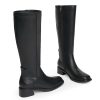 Knee High Boots for Women Low Heel Square Toe Side Zipper Fall Long Tall Boots Women Faux Leather Elastic Boots