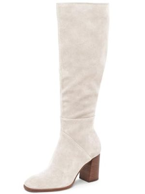 Womens Knee High Boots Square Toe Chunky Block Heel Side Zipper Faux Suede Long Boots Fall Winter Shoes
