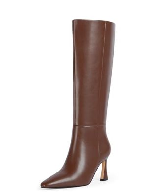 Knee High Boots for Women Pointed Square Toe Stiletto Heel Tall Boots High Heel Side Zipper Long Boots