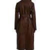 Women's Faux Leather Trench Coat Notched Lapel PU Leather Long Coat Open Front Motorcycle Belted Maxi Jacket