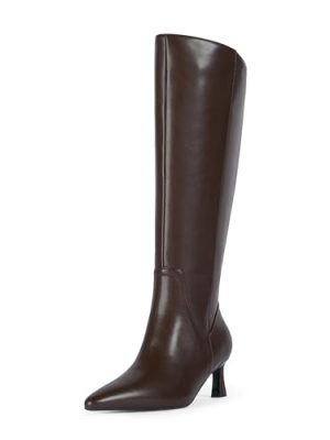 Knee High Boots Womens Pointed Toe 2.17-Inch Kitten Heel Side Zipper Fall Long Tall Boots for Women