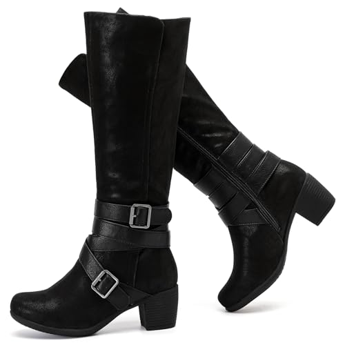 Women's Knee High Boots with Chunky Heel, Pointed Toe, Comfortable and Fashionable for Fall and Winter Wear for Women.