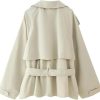 Women's Casual Chic Jacket Lapel Long Sleeve Lace Up Short Trench Coat Solid Color Lightweight Outerwear