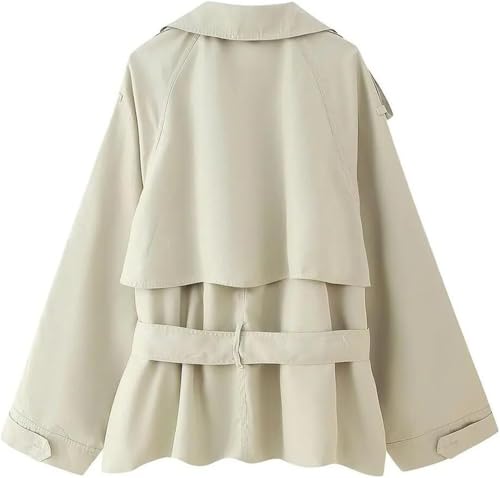 Women's Casual Chic Jacket Lapel Long Sleeve Lace Up Short Trench Coat Solid Color Lightweight Outerwear