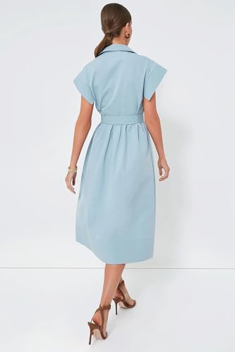 Womens Turn Down Collar Shirt Dress Short Wing Sleeve Button Down Dress Trench Coat Formal Elegant Dress With Belt
