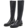 Women Knee High Boots Faux Leather Long Boots Low Chunky Heel Square Toe Side Zipper Fall Tall Boots