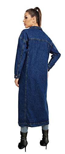 Womens Classic Jean Jacket Plus Size Loose Long Sleeve Button Down Denim Trench Coat