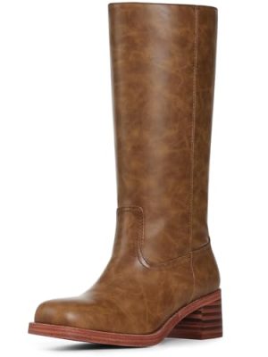 Women's Knee High Boots Wide Calf Boots Black Boots Square Toe Chunky Block Heel Long Boots Pull On Riding Boots Knight Boots