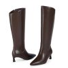 Knee High Boots Womens Pointed Toe 2.17-Inch Kitten Heel Side Zipper Fall Long Tall Boots for Women
