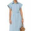 Womens Turn Down Collar Shirt Dress Short Wing Sleeve Button Down Dress Trench Coat Formal Elegant Dress With Belt