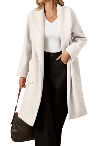 Womens Open Front Pea Coats Classic Lapel Long Trench Coats Loose Fall Winter Outwear with Pockets