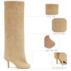 Women's Suede Knee High Boots Square Toe Stiletto Heels Wide Calf Tall Boots