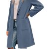 Womens Pea Coat Notched Lapel Single Breasted Long Jacket Winter Casual Trench Coat Outerwear