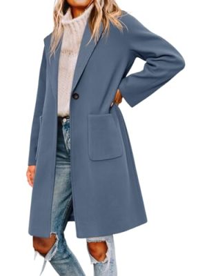 Womens Pea Coat Notched Lapel Single Breasted Long Jacket Winter Casual Trench Coat Outerwear