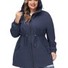 Women's Plus Size Long Hooded Raincoat Lightweight Waterproof Windbreaker Jacket