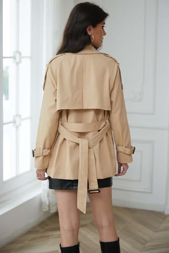 Women's Double Breasted Short Trench Coat Water-Resistant with Belt