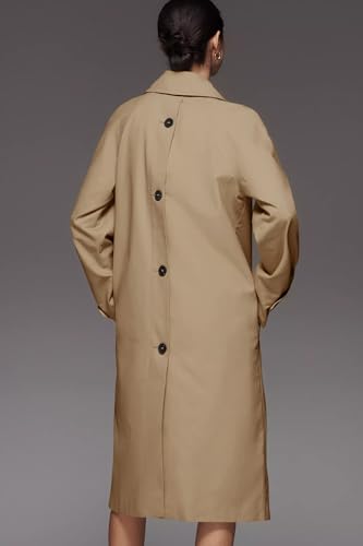 Womens Long Trench Coat Single Breasted Lapel Plaid Lined Oversized Windproof Fashion Autumn Winter Outerwear