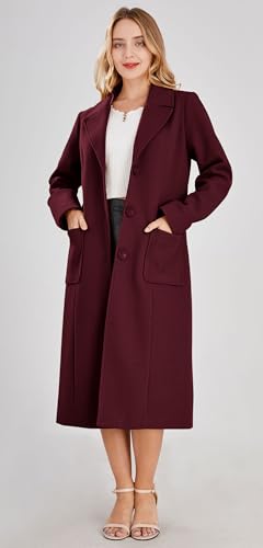 Women's Big Notch Lapel Single Breasted Mid-Long Wool Blend Coat