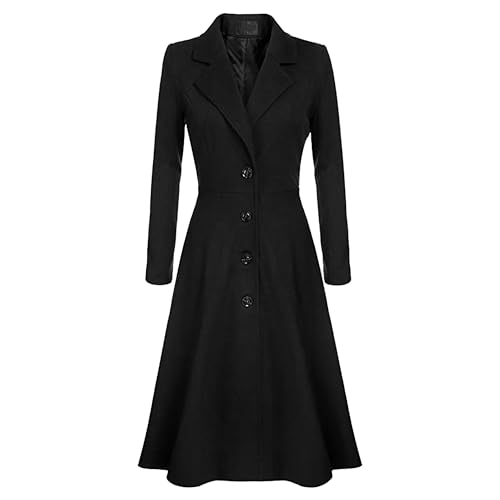 Women's Winter Warm Wool Dress Overcoat Notch Lapel Single Breasted Coat Elegant Lapel Long Trench Coat Jacket