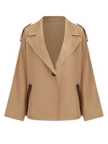 Women's Cropped Trench Coat Notch Lapel Long Sleeve Blazer Casual Short Jacket Fall Fashion Outerwear with Pockets