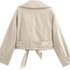 Women's Lightweight Short Jacket Double-Breasted Lapel Long Sleeve Trench Coat Lace Up Trendy Outerwear