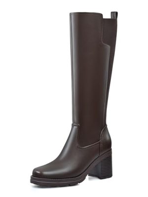 Knee High Boots Women, Stretch Calf Platform Lug Sole Long Boots, Square Toe Chunky Heel Tall Boots with side Zipper
