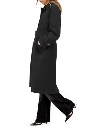 Womens Trench Coats Single Breasted Long Windproof Overcoat with Pockets and Belt