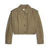 Women's Cropped Trench Coat Casual Long Sleeve Button Down Lapel Short Pleated Jacket Fall Fashion Outerwear