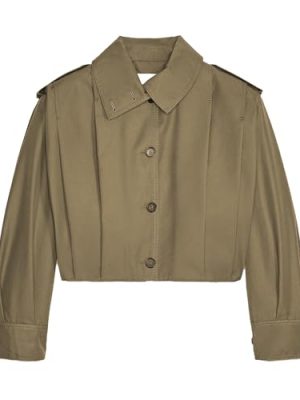 Women's Cropped Trench Coat Casual Long Sleeve Button Down Lapel Short Pleated Jacket Fall Fashion Outerwear