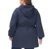 Women's Plus Size Long Hooded Raincoat Lightweight Waterproof Windbreaker Jacket