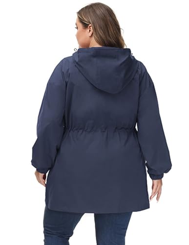Women's Plus Size Long Hooded Raincoat Lightweight Waterproof Windbreaker Jacket