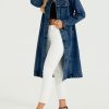 Women Denim Jacket Button Down Maxi Long Jean Trench Coat With Pocket