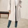Womens Open Front Pea Coats Classic Lapel Long Trench Coats Loose Fall Winter Outwear with Pockets