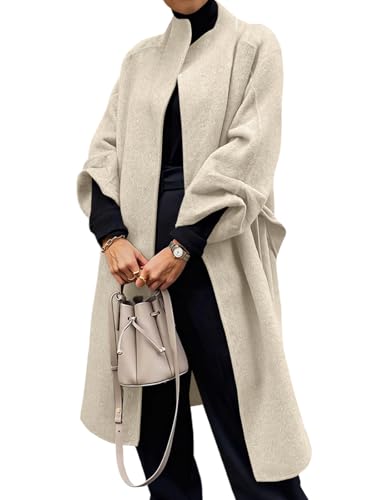 Womens Long Pea Coats Oversized Wrap Wool Blend Trench Coats Winter Open Front Cardigan Overcoats