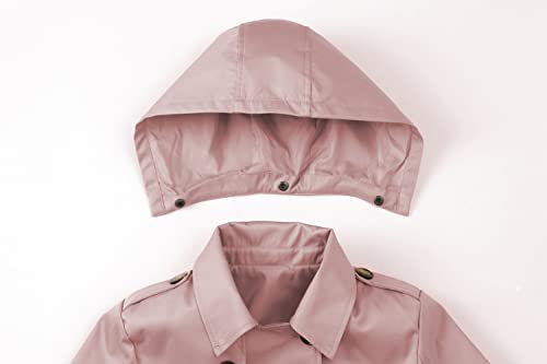 Women's Double Breasted Long Trench Coats Mid-Length Belted Overcoat Dress Jacket with Detachable Hood