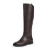 Knee High Boots Women Rounded Toe Flat Retro Bais Opening Low Chunky Heel Riding Boots
