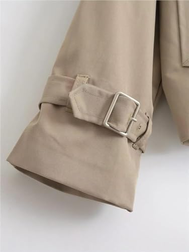Women's Double Breasted Short Trench Coat Casual Lapel Long Sleeve Jacket Four Seasons Outerwear