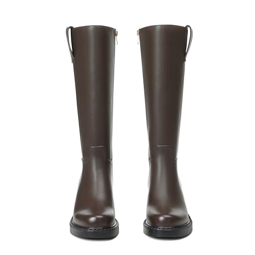 Wide Calf Knee High Boots for Women Round Toe Chunky Platform Tall Boots Comfortable Low Heel Faux Leather Boots with Side