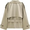 Women's Retro Short Trench Coat Button Front Lace Up Jacket Long Sleeve Lapel Casual Outerwear
