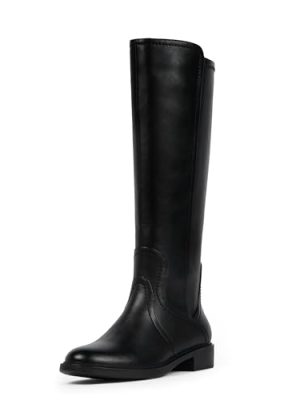 Knee High Boots Women Faux Leather Elastic Boots Low Heel Round Toe Side Zipper Fall Long Tall Boots for Women