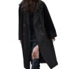 Women's Notched Collar Wool Blend Pea Coat Winter Double Breasted Trench Coat Long Oversized Button Down Overcoats