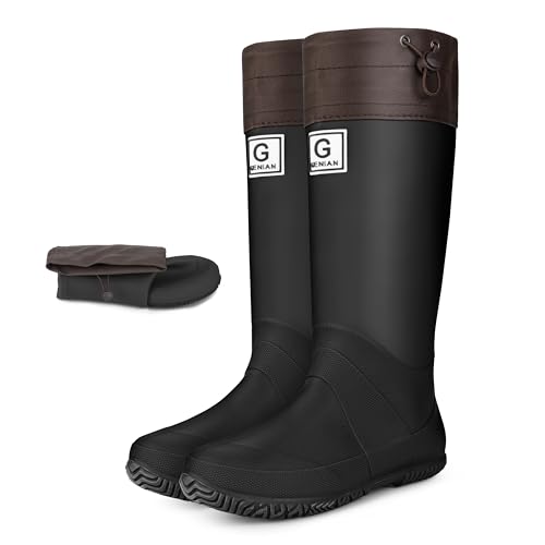 Wasserflux Women’s Mid-Calf Rain Boots – Waterproof Foldable Rubber Boots with Adjustable Cuff, Anti-Slip Sole, Lightweight for