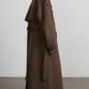 Women's Winter Double Breasted Long Coat Notch Lapel Long Sleeve Wool Blend Trench Coat with Belt