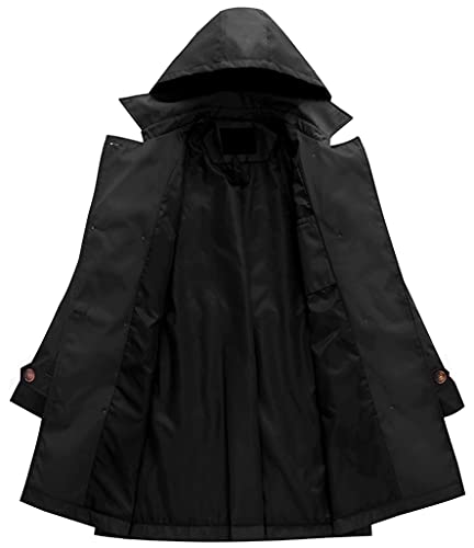 Women's Double Breasted Long Trench Coats Mid-Length Belted Overcoat Dress Jacket with Detachable Hood