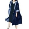 Women's Casual Hooded Denim Jacket Open Front Loose Fit Boyfriend Jean Long Trench Coat with Hood