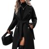Womens Long Wool Pea Coat Notched Lapel Double Breasted Trench Coat Winter Warm Overcoat with Belt