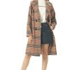Women's Winter Oversize Lapel Collar Woolen Plaid Double Breasted Long Peacoat Jacket