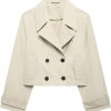Women's Double-Breasted Short Trench Coat Solid Color Lapel Long Sleeve Jacket Lightweight Trendy Outerwear